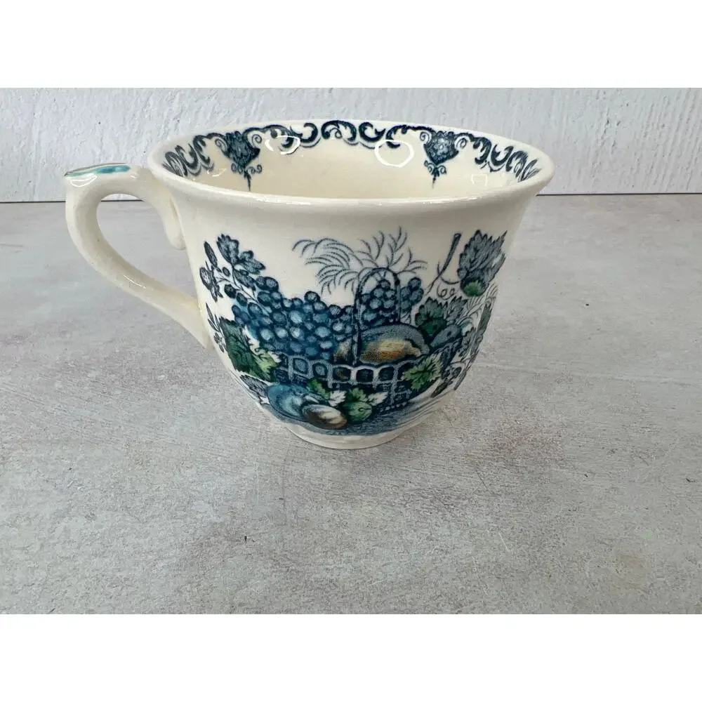 Antique Masons Ironstone of England Royal Blue Fruit Basket Tea Cups